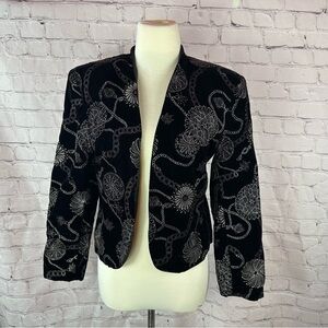 vtg City Girl nancy bolen silver embroidered Black velvet open front Jacket sz 8